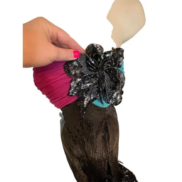 Mike Benet Formals Pink Blue Black Sequined Strapless Vintage Formal Dress Sz 10 - Picture 3 of 10